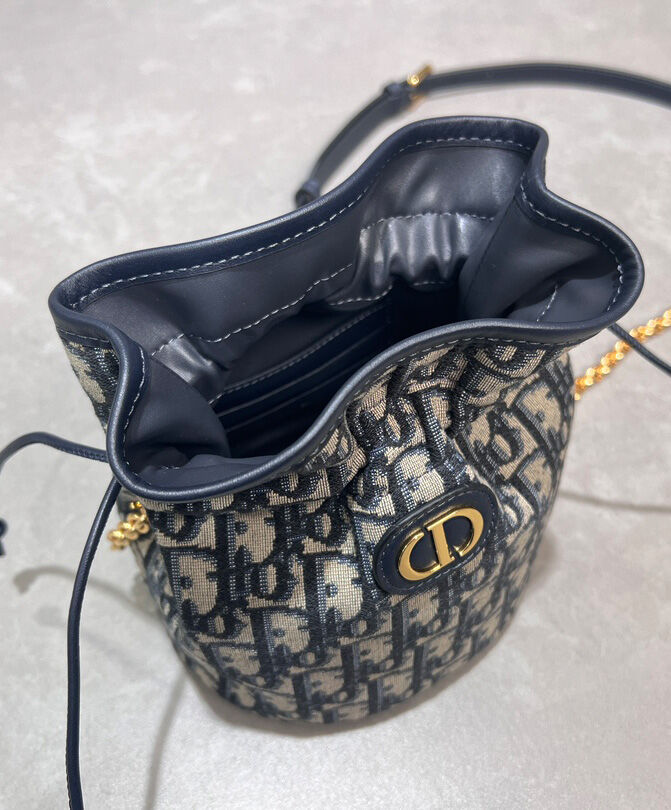 Christian Dior 30 Montaigne Mini Bucket Bag with Drawstring Dark Blue